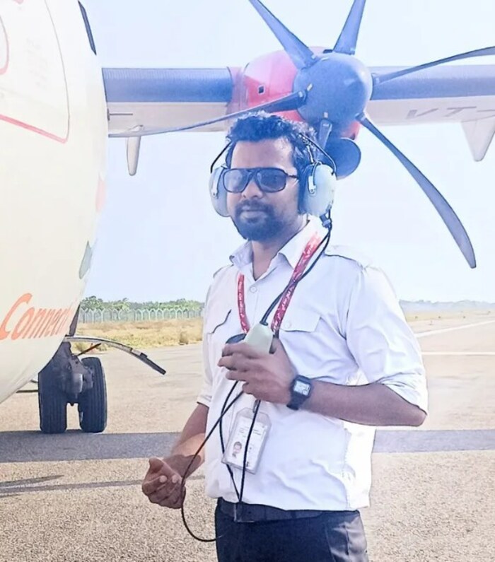 Binoy on the runway during his aircraft engineering days